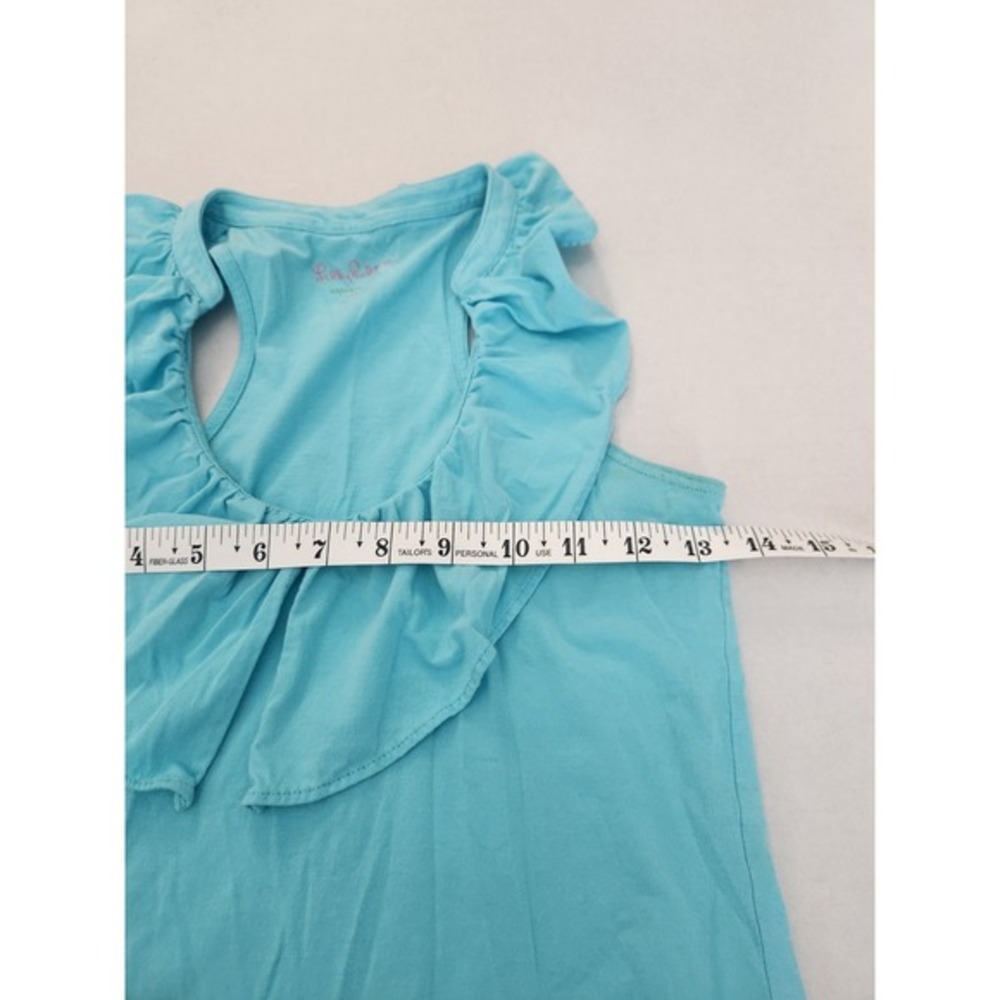 Lilly Pulitzer Womens XS Turquoise Blue Ruffle Neck Pima Cotton Racerback Tank - Picture 5 of 8